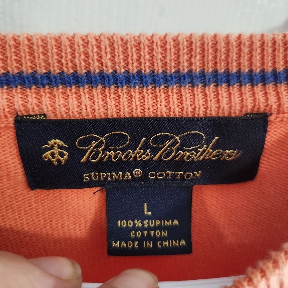 Brooks Brothers 100% supima cotton crew neck knit sweater orange preppy men LG